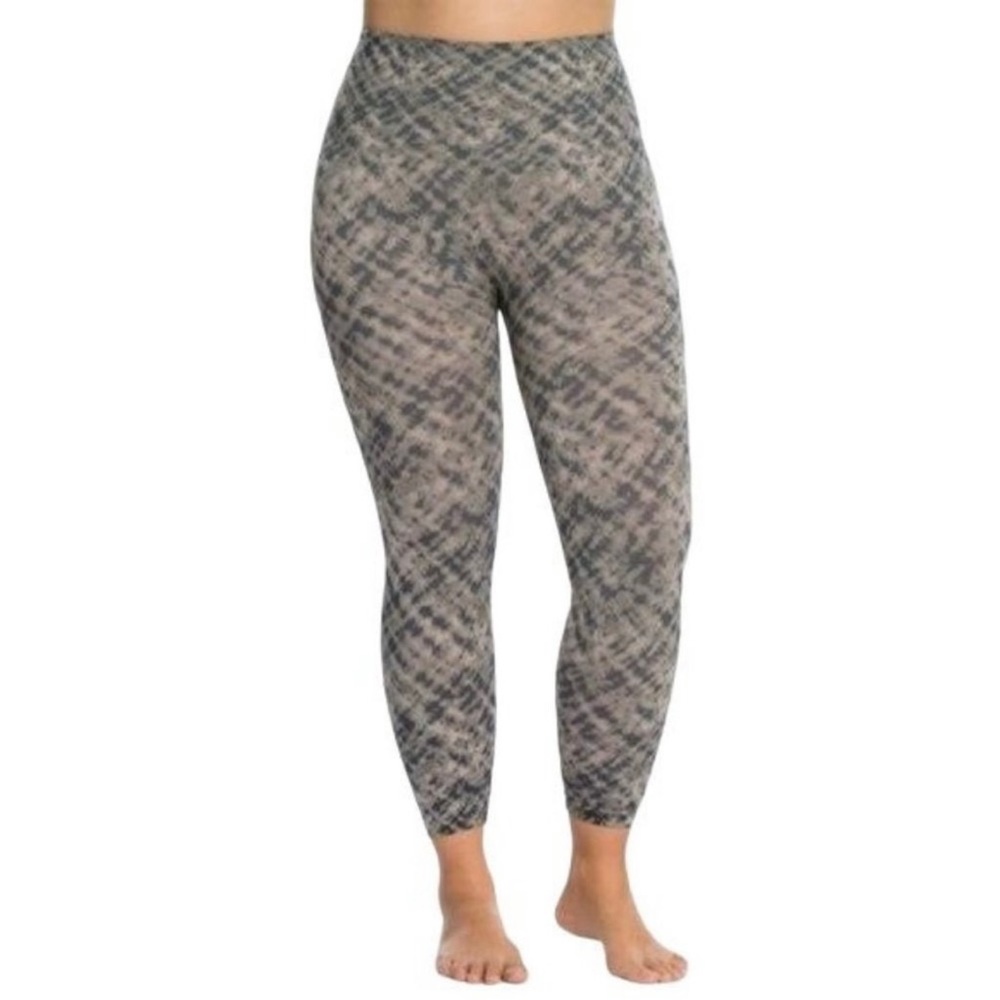 Spanx Lamn Crop Leggings Size Large Gray Watercolor Seamless Shaping Athleisure